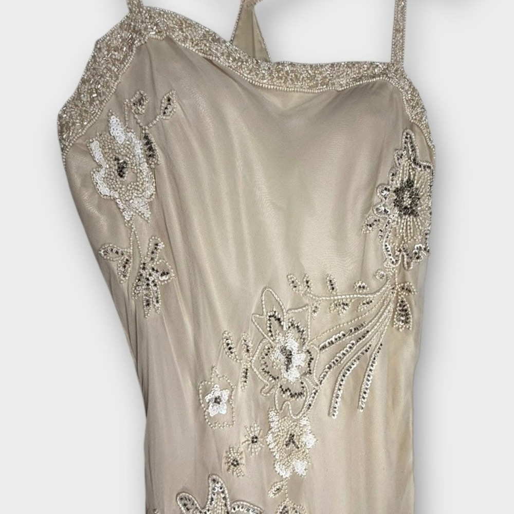 VTG Scala Silk Slip Dress Wedding Formal Beads Sequins Embroidery Ivory Sz Large - Picture 6 of 16